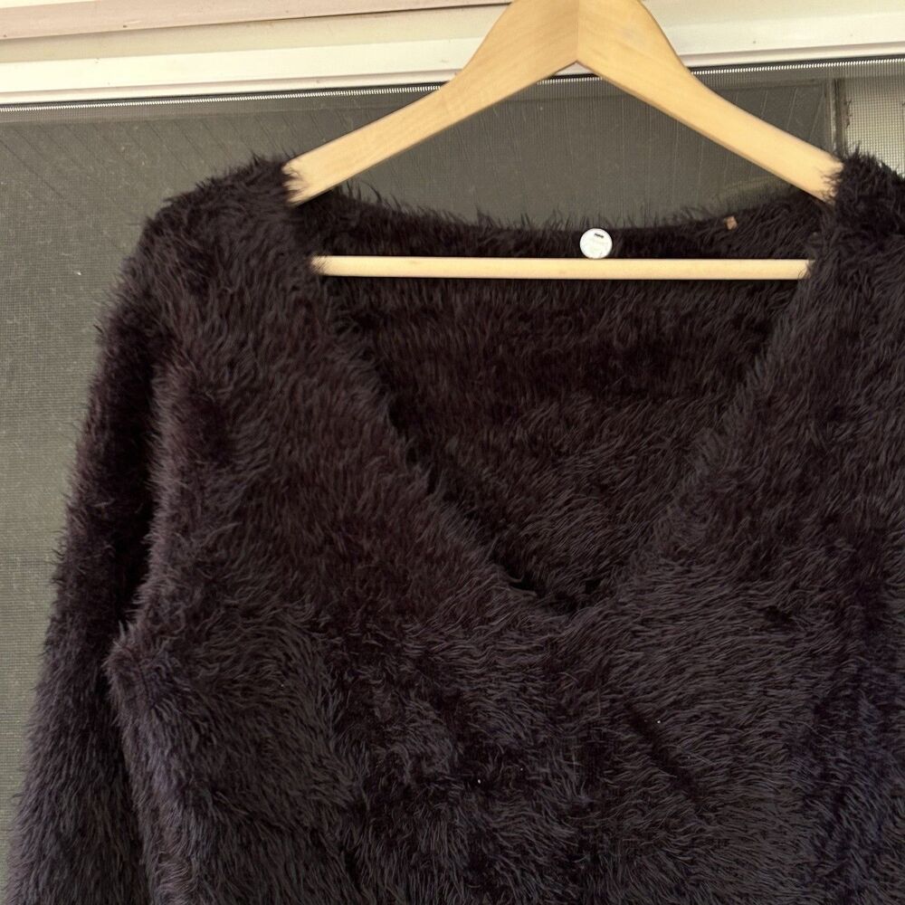 Margaret O'Leary Black Fuzzy V-Neck Sweater